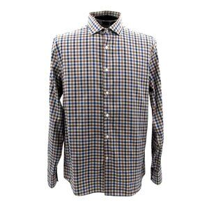 Egara Slim Fit Stretch Dress Shirt Large Blue Brown Plaid Non Iron